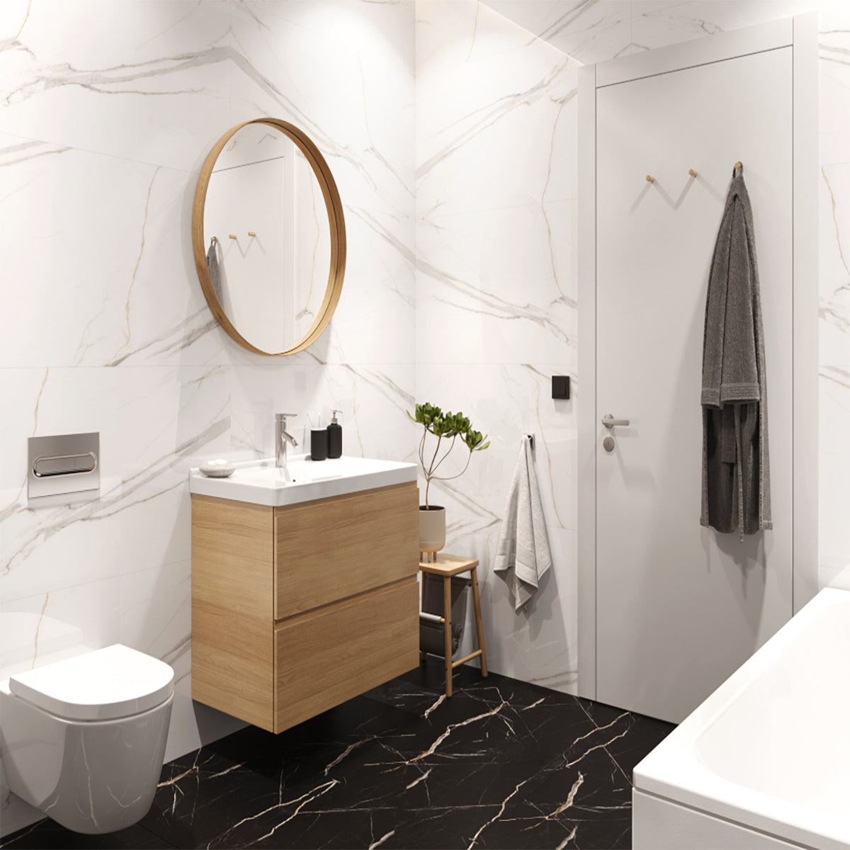 Pardoseala SPC Stone VOX 60x60 Calacatta Black, 1 cutie 1.44 mp