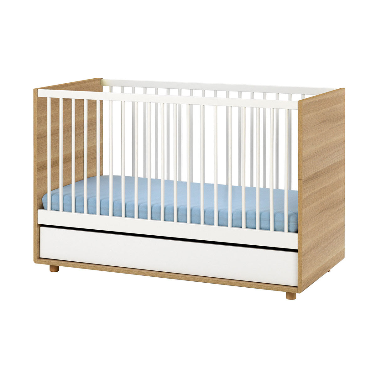 Детска кошара с подвижна решетка 70X140 Evolve (Baby) – дъб/бял